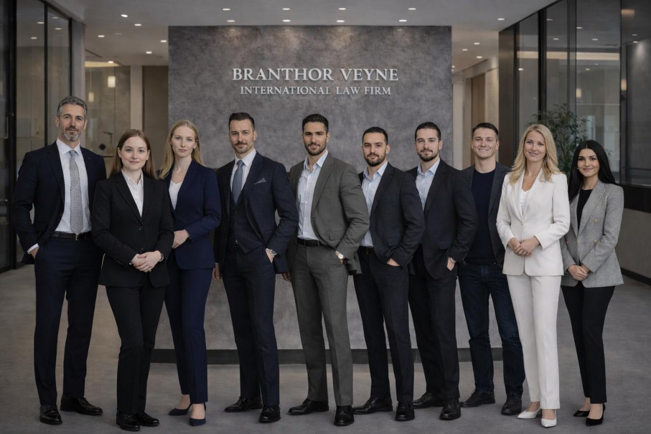 Group of lawyers standing together in a professional setting